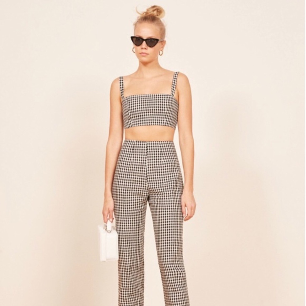 reformation gingham tank and pant linen set size 6